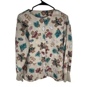 Teddy Bear Christmas Print Womens Long Sleeve Top - Festive Holiday Design